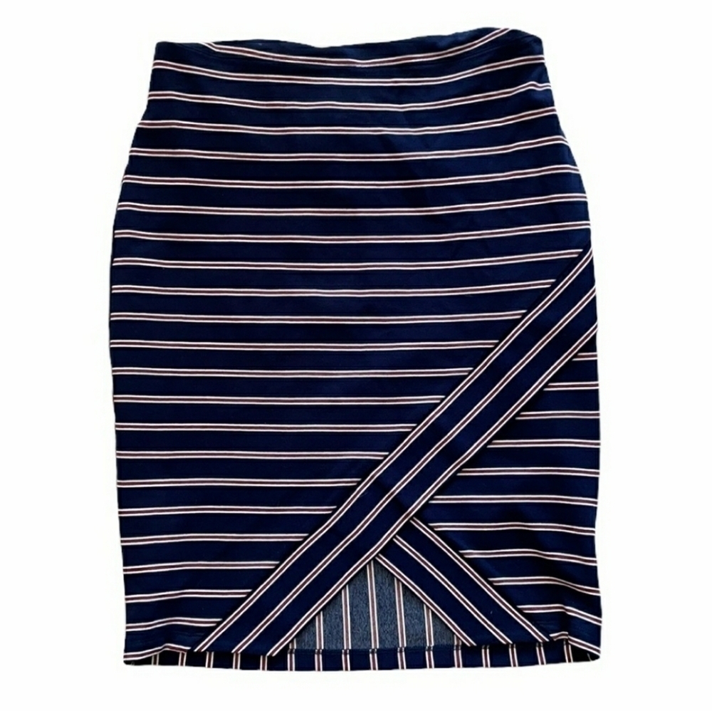 Skies are Blue Asymmetrical Striped Stretchy Skirt Size Large